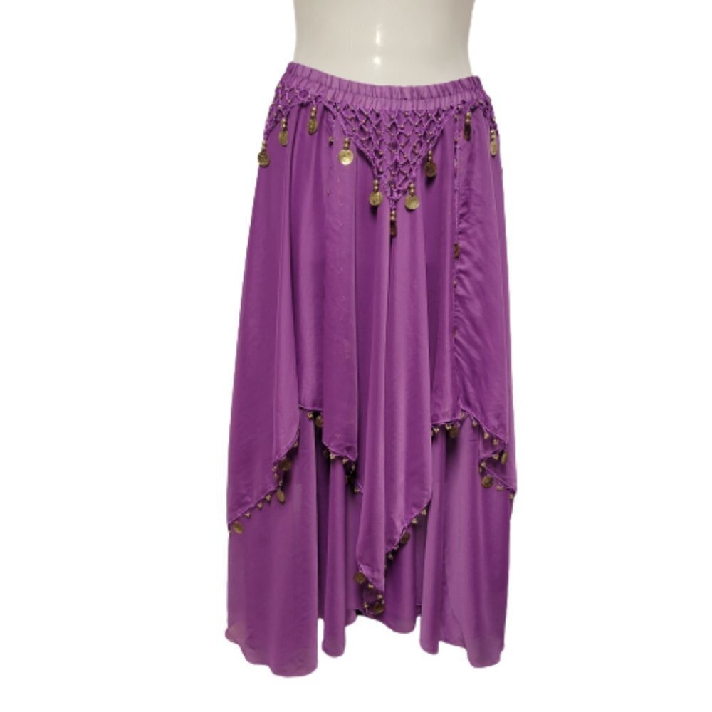 Womens Purple Skirt Elastic Waist Skirt Midi Sequin Skirt BellyDance Skirt- NEW